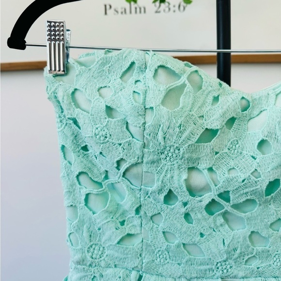 Alya Francesca’s Harpeth Mint Teal Seafoam Midi Guipure Floral Embroidered Dress - Picture 12 of 14